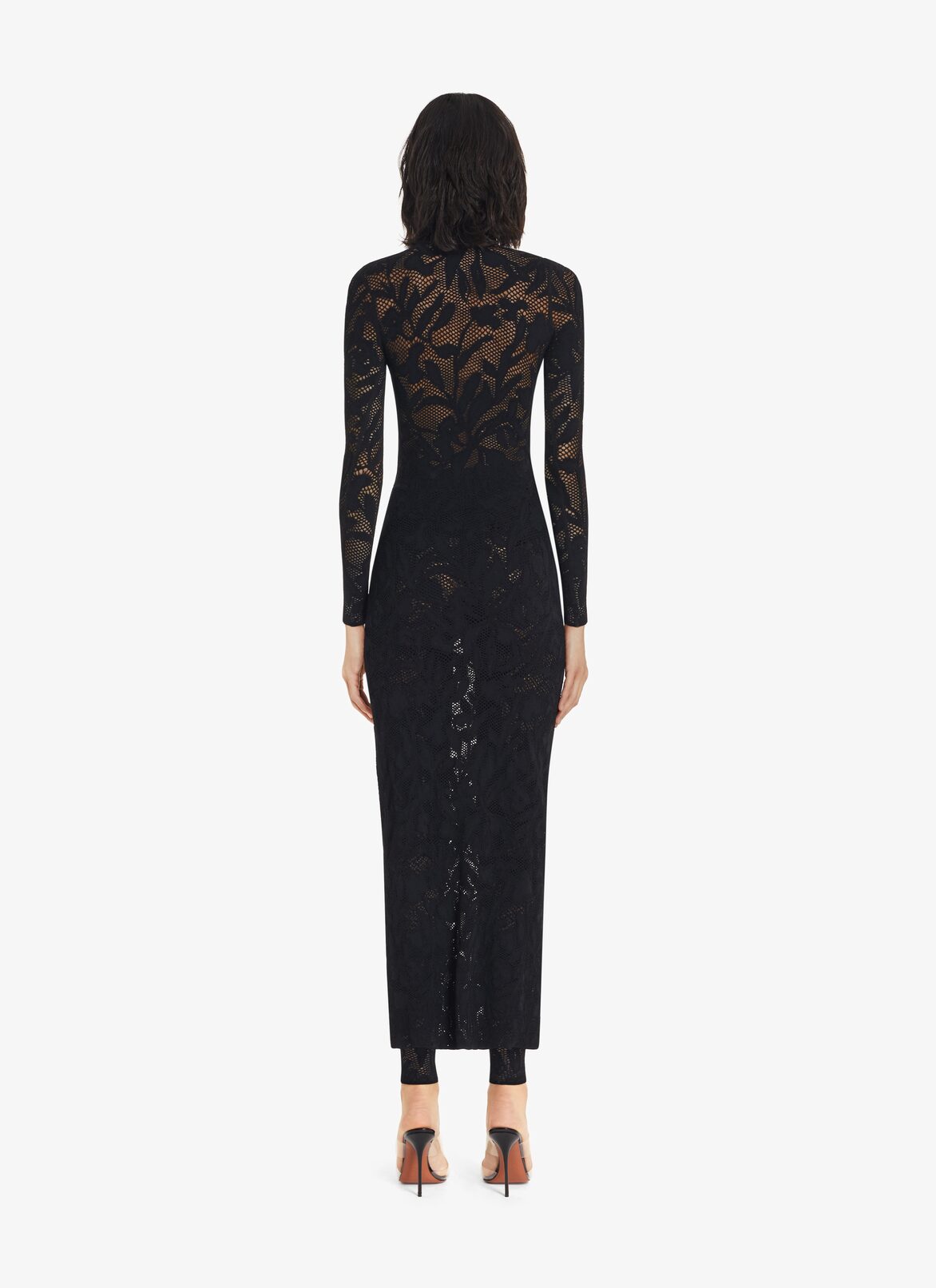 Long dress in strech lace ALAÏA BLACK LONG DRESS IN STRECH LACE
